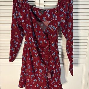 Floral Red Dress with Blue Accents